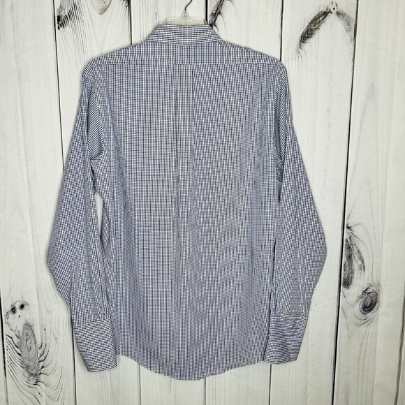 Brooks Brothers Makers Oxford Button Up Shirt Sz L Blue White Check French Cuff - Picture 6 of 8